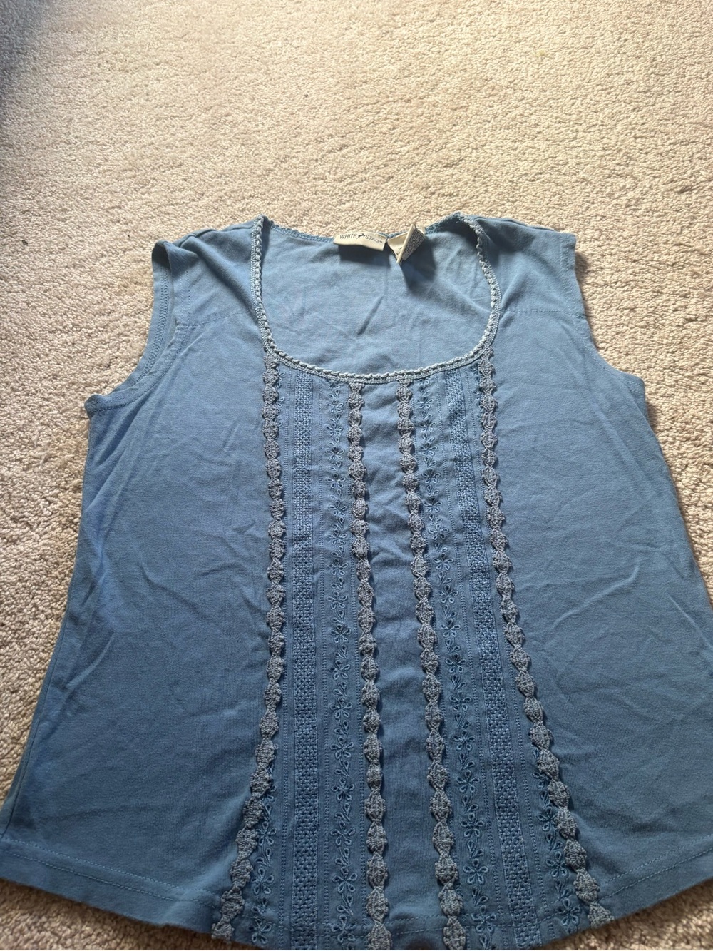 White Stag Blue Crochet-Trim Scoop Neck Tank